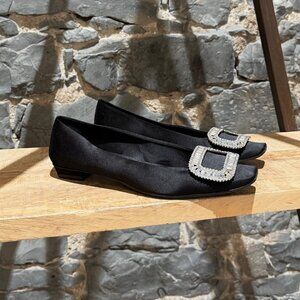 Roger Vivier Belle Vivier Strass Black Satin Ballet Flats